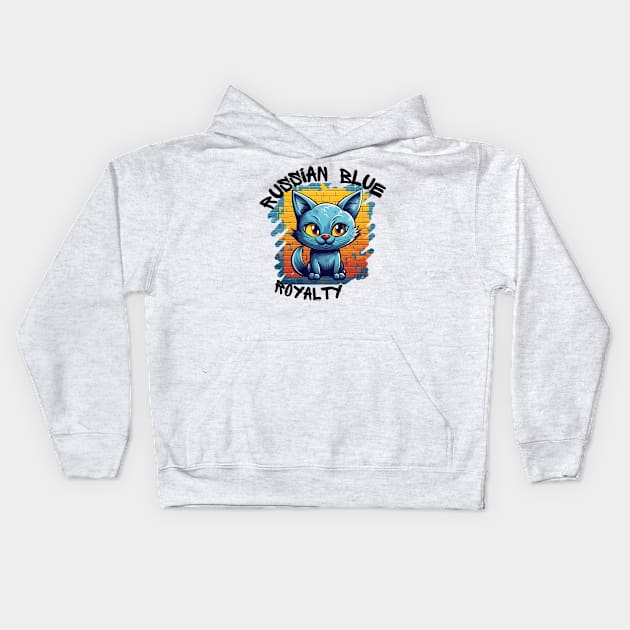 Russian Blue Royalty Graffiti Kids Hoodie by Purrrfect Spot